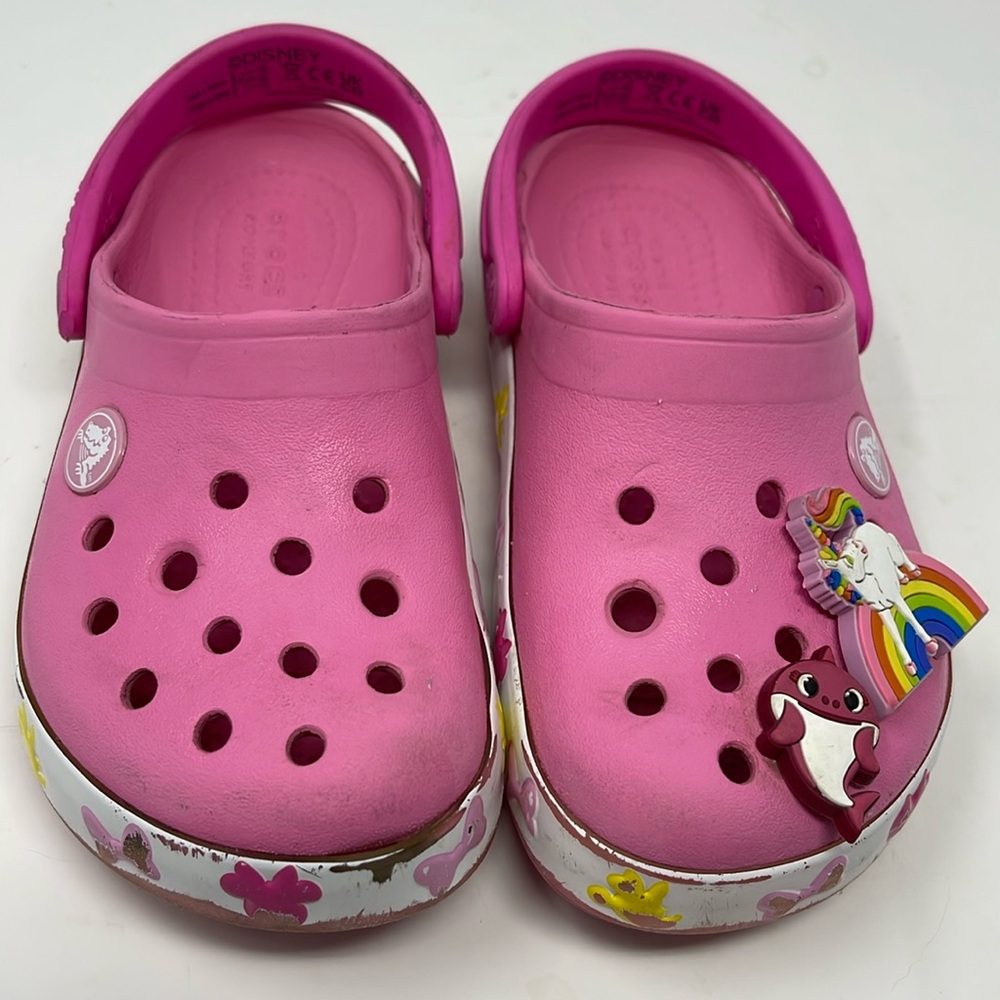 DISNEY x CROCS: Pink Slip-On Clog Shoes/Sandals, Size: C 10